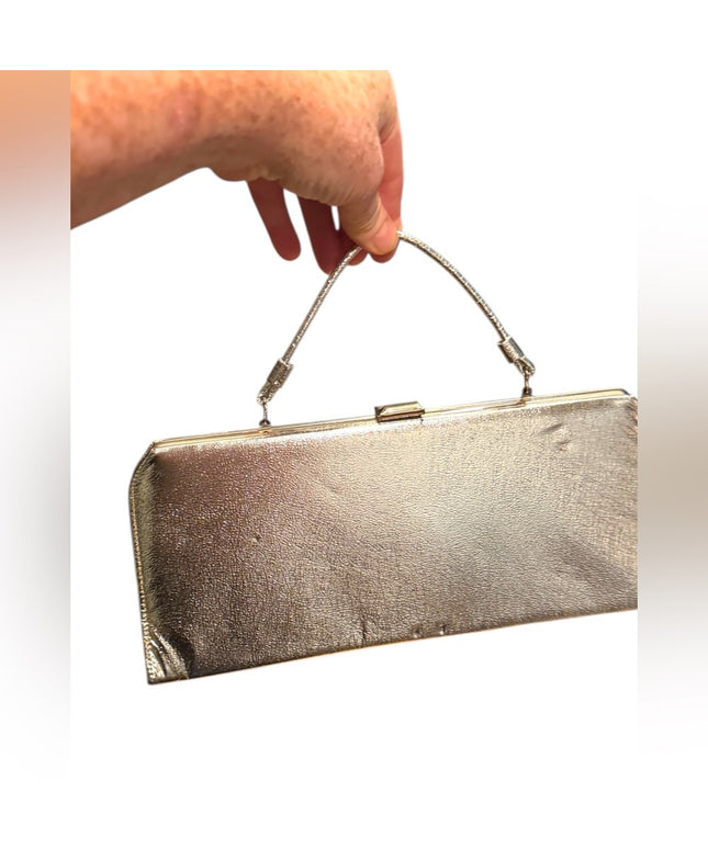 Elegant Vintage Silver Metalic Clutch Wristlet Bag Purse 1960s
