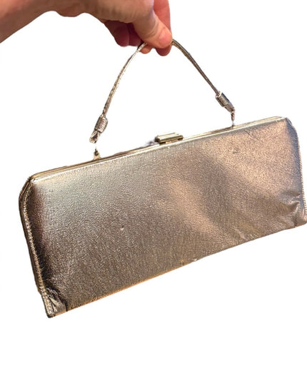 Elegant Vintage Silver Metalic Clutch Wristlet Bag Purse 1960s