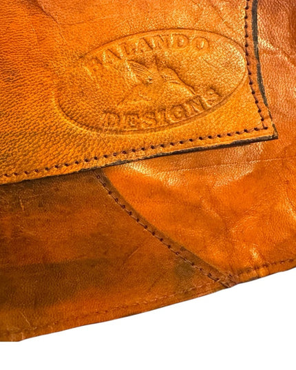 Vintage Leather Handmade Orange Leather Bag Clutch Silver Accent Buckle Close