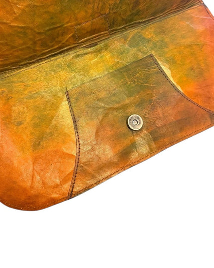 Vintage Leather Handmade Orange Leather Bag Clutch Silver Accent Buckle Close