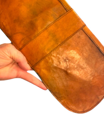 Vintage Leather Handmade Orange Leather Bag Clutch Silver Accent Buckle Close