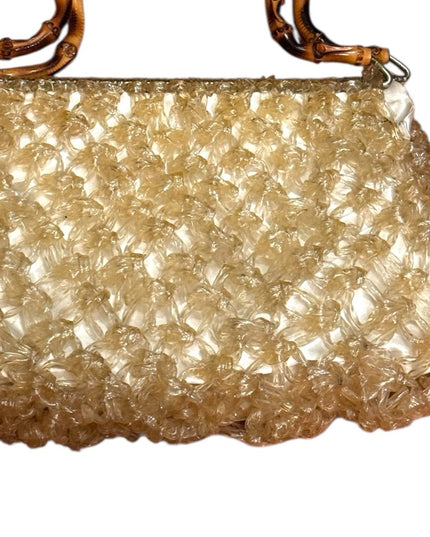 Elegant Handmade Heavy Plastic Gold Handbag with Bamboo Handle 1960s