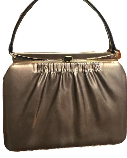 Elegant 1960s John Hart Silver & Black Jackie O style Women's Handbag Kiss Lock