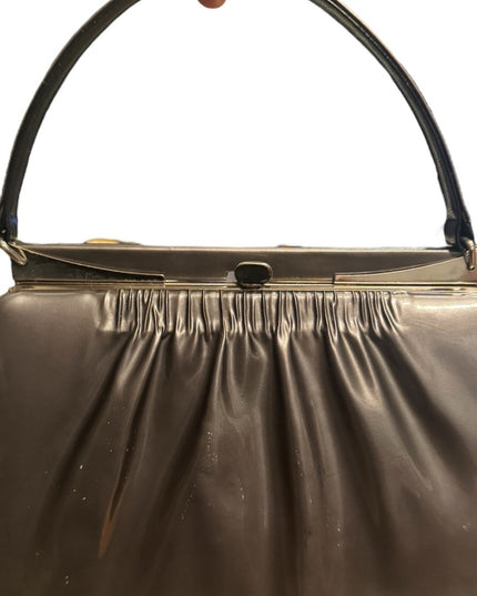 Elegant 1960s John Hart Silver & Black Jackie O style Women's Handbag Kiss Lock