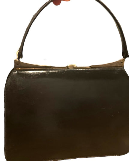 Elegant 1960s John Hart Silver & Black Jackie O style Women's Handbag Kiss Lock