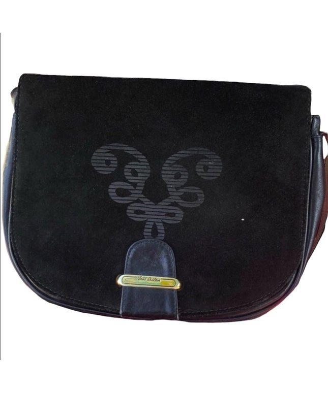 Stunning Vintage black leather Jane Shilton London Purse floral design