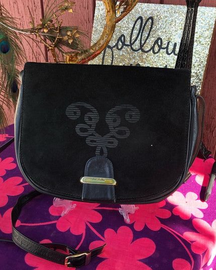 Stunning Vintage black leather Jane Shilton London Purse floral design