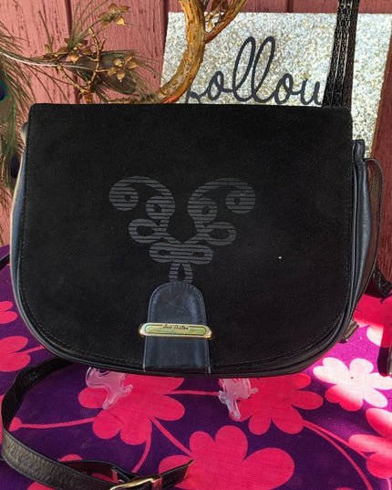 Stunning Vintage black leather Jane Shilton London Purse floral design