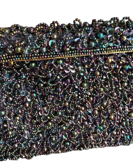 Vintage Black Satin bead Shoulder Bag Evening Purse Sequins gold clutch event