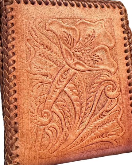 Vintage Hand Tooled Bifold Leather Wallet HORSE design Mexico Artisan