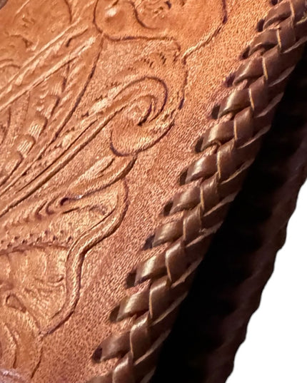 Vintage Hand Tooled Bifold Leather Wallet HORSE design Mexico Artisan