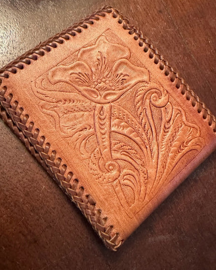 Vintage Hand Tooled Bifold Leather Wallet HORSE design Mexico Artisan