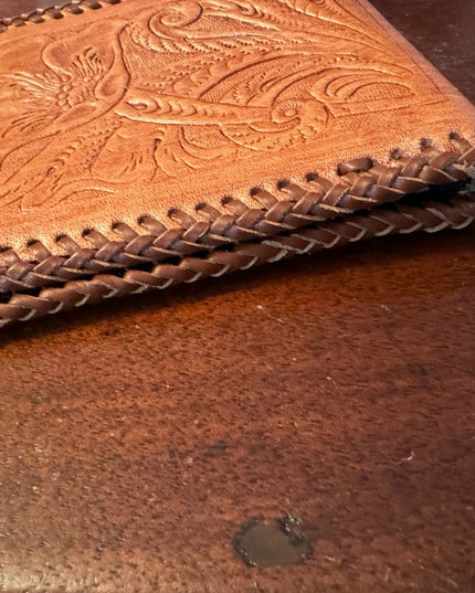 Vintage Hand Tooled Bifold Leather Wallet HORSE design Mexico Artisan