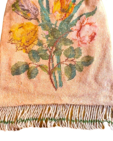 Lovely Early 1900s micro beaded purse flowers fringe Victorian  art deco