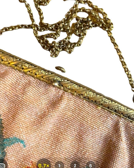Lovely Early 1900s micro beaded purse flowers fringe Victorian  art deco
