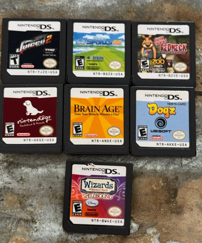 Nintendo DS Game Cartridge LOT 7 pcs Wizards Dogs Brain Age