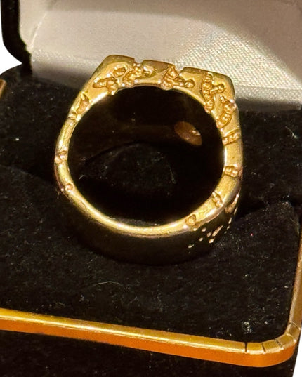 Vintage Mens Gold Plated Nugget Ring with CZ Accent 1970s