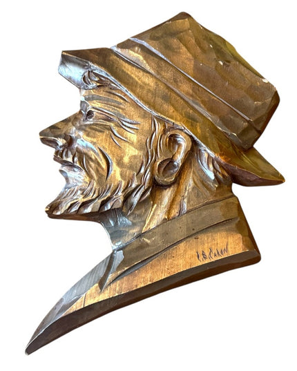 Rustic Brown Wooden Sailing Sailor Captain Hand carved artist signed Wall Accent
