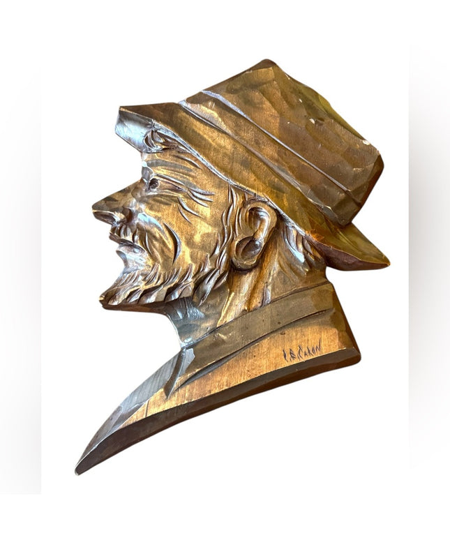 Rustic Brown Wooden Sailing Sailor Captain Hand carved artist signed Wall Accent