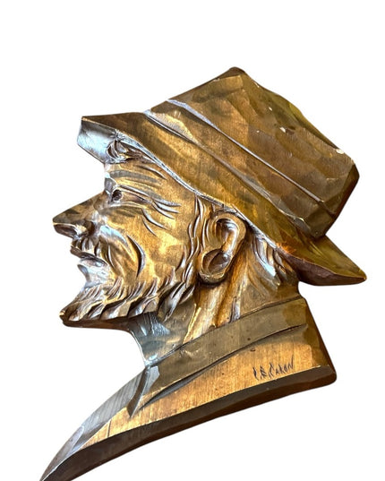 Rustic Brown Wooden Sailing Sailor Captain Hand carved artist signed Wall Accent