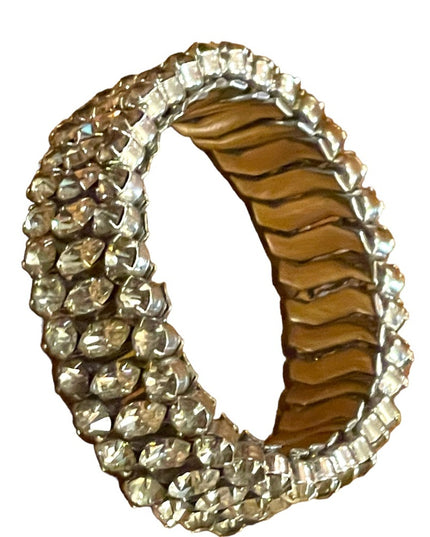 1950s Vintage Jewelry LOT Black crystal gold plt leaf brooch crystal bangle