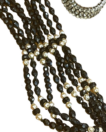 1950s Vintage Jewelry LOT Black crystal gold plt leaf brooch crystal bangle