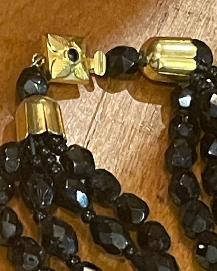 1950s Vintage Jewelry LOT Black crystal gold plt leaf brooch crystal bangle