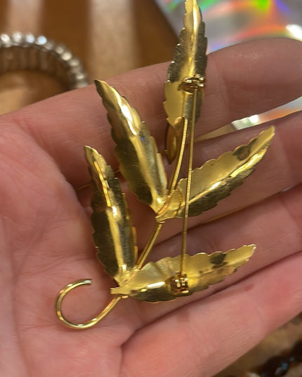 1950s Vintage Jewelry LOT Black crystal gold plt leaf brooch crystal bangle