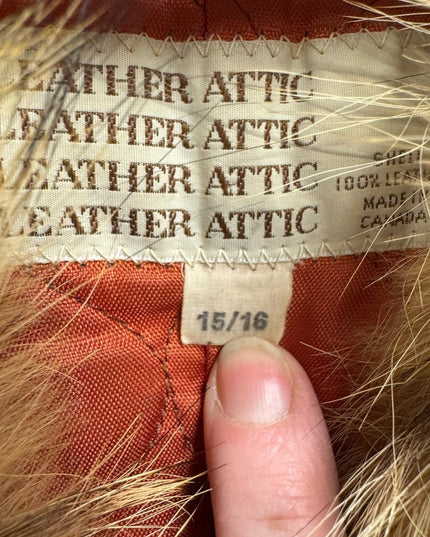 Vintage 1970s Brown Leather Attic Leather Coat /Coyote Fur Collar
