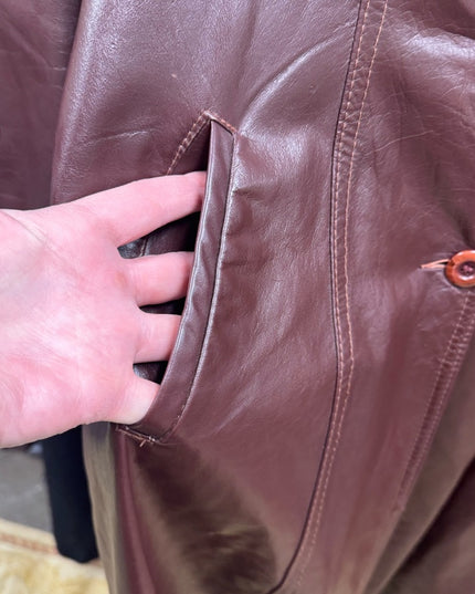 Vintage 1970s Brown Leather Attic Leather Coat /Coyote Fur Collar