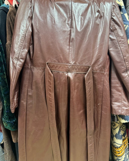 Vintage 1970s Brown Leather Attic Leather Coat /Coyote Fur Collar