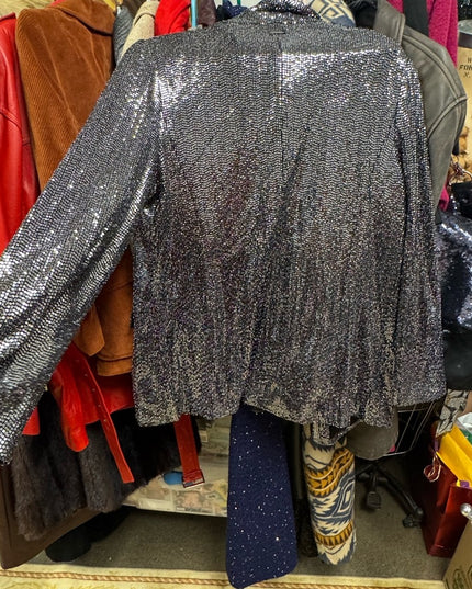 Tahari Sequin Jazzy Stunning Sparkle Blazer Silver Metalic