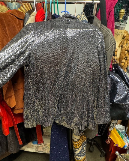 Tahari Sequin Jazzy Stunning Sparkle Blazer Silver Metalic