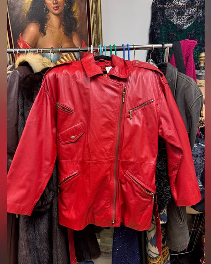 Stunning 1980s Danier Red Leather Zippered Jacket
