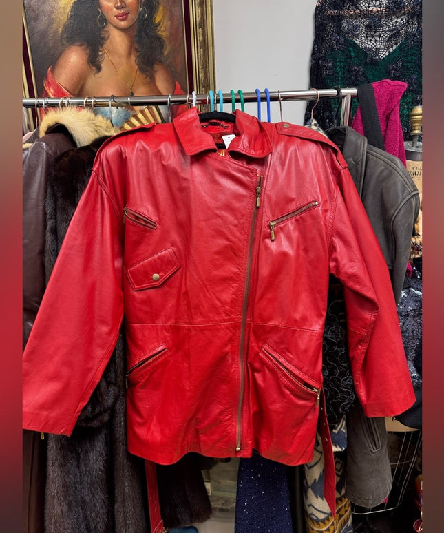 Stunning 1980s Danier Red Leather Zippered Jacket