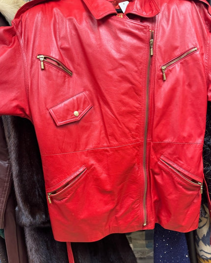 Stunning 1980s Danier Red Leather Zippered Jacket