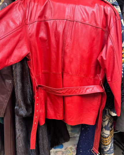 Stunning 1980s Danier Red Leather Zippered Jacket