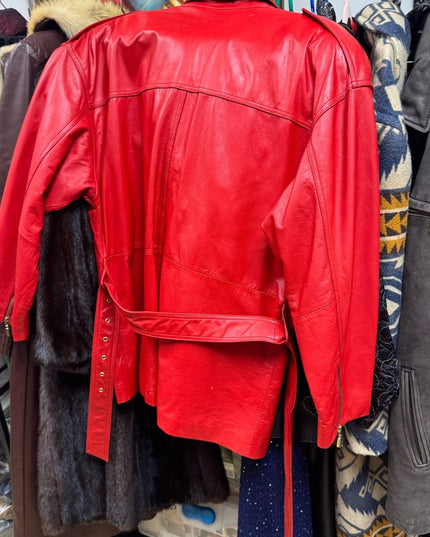 Stunning 1980s Danier Red Leather Zippered Jacket