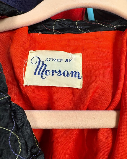 Vintage 1940s Morsam Black & Red Fancy Quilted Full Length Robe