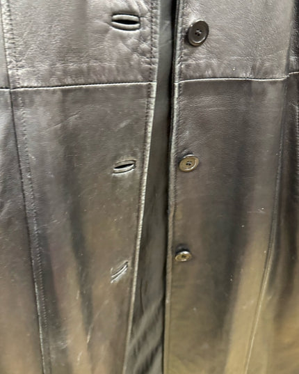 Vintage 2000s Danier Mid Length black leather Belted Coat