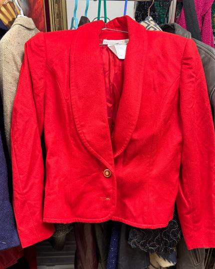 Vintage Hanae Mori Paris Red Cashmere Wool Blazer