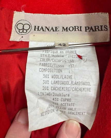 Vintage Hanae Mori Paris Red Cashmere Wool Blazer