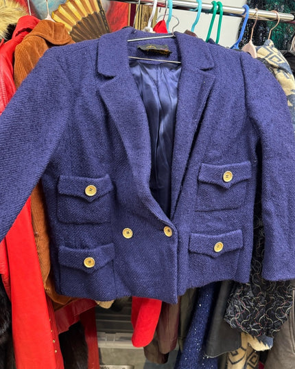 Vintage 1970s Braemar Blue Fancy Blazer Gold Buttons