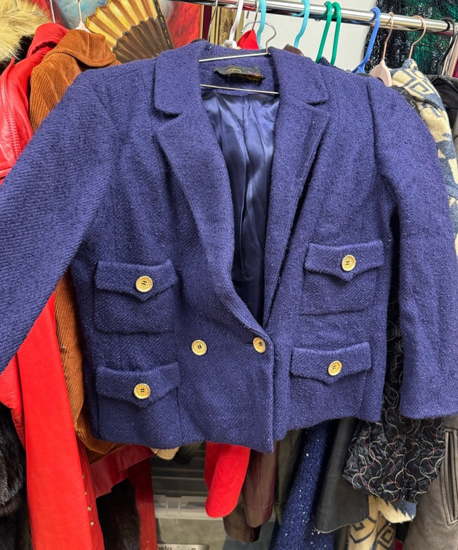 Vintage 1970s Braemar Blue Fancy Blazer Gold Buttons