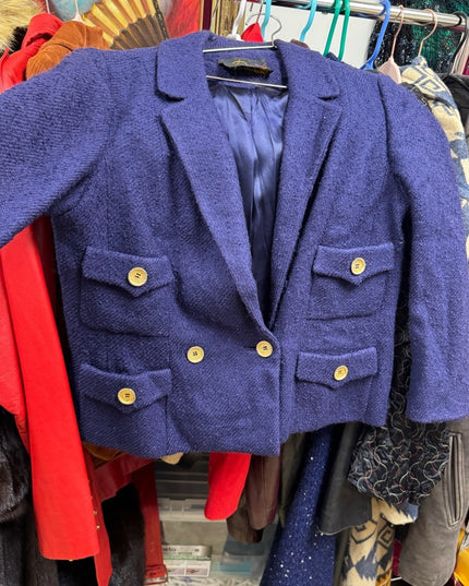 Vintage 1970s Braemar Blue Fancy Blazer Gold Buttons