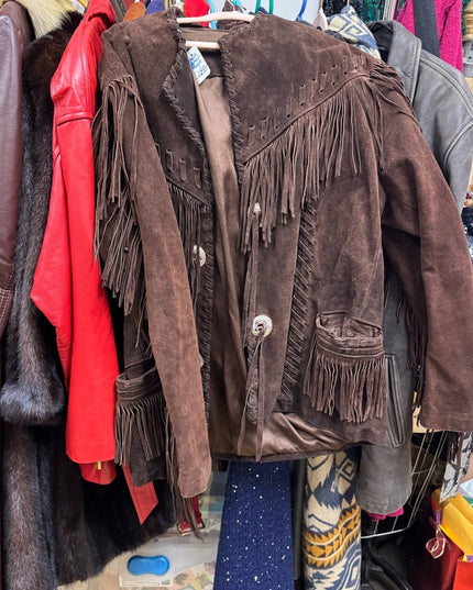 Stunning Heavy Brown Leather Suede Fringe Coat 1970s Southwestern Navajo