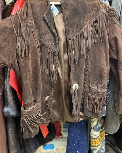 Stunning Heavy Brown Leather Suede Fringe Coat 1970s Southwestern Navajo