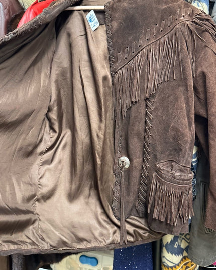 Stunning Heavy Brown Leather Suede Fringe Coat 1970s Southwestern Navajo