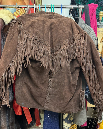 Stunning Heavy Brown Leather Suede Fringe Coat 1970s Southwestern Navajo
