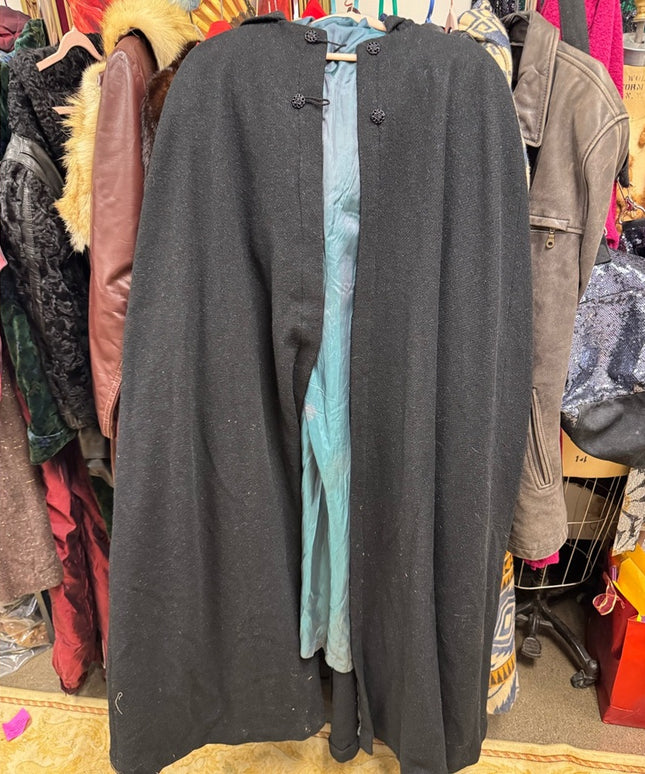 Antique Late 1800s Hooded Black Victorian Cape Cloak